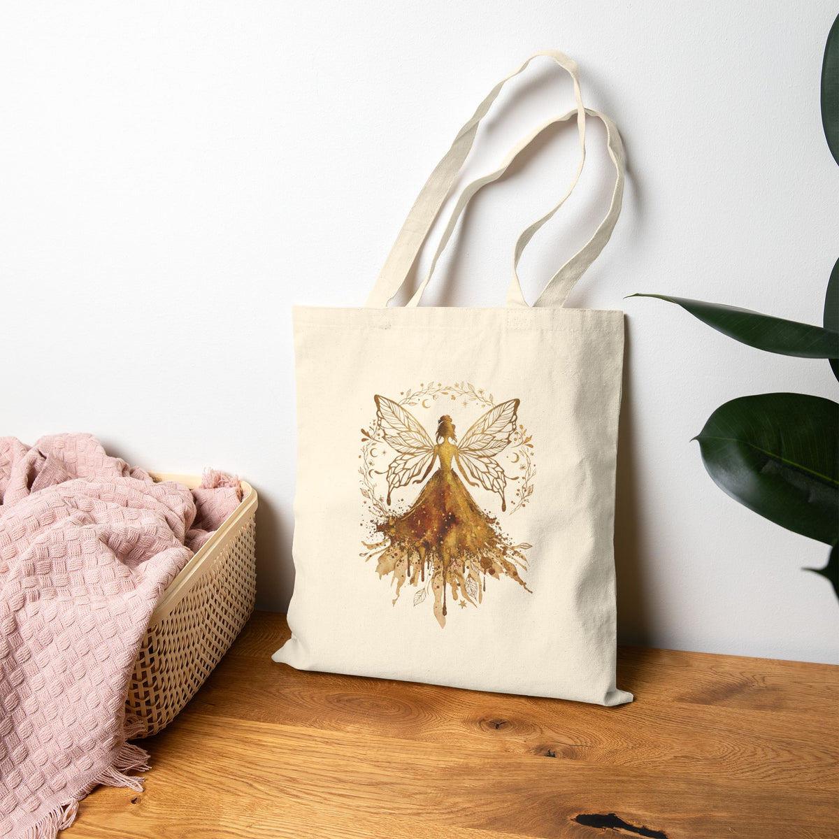 Golden Earth Fairy Canvas Tote — Whimsical Eco  Bag